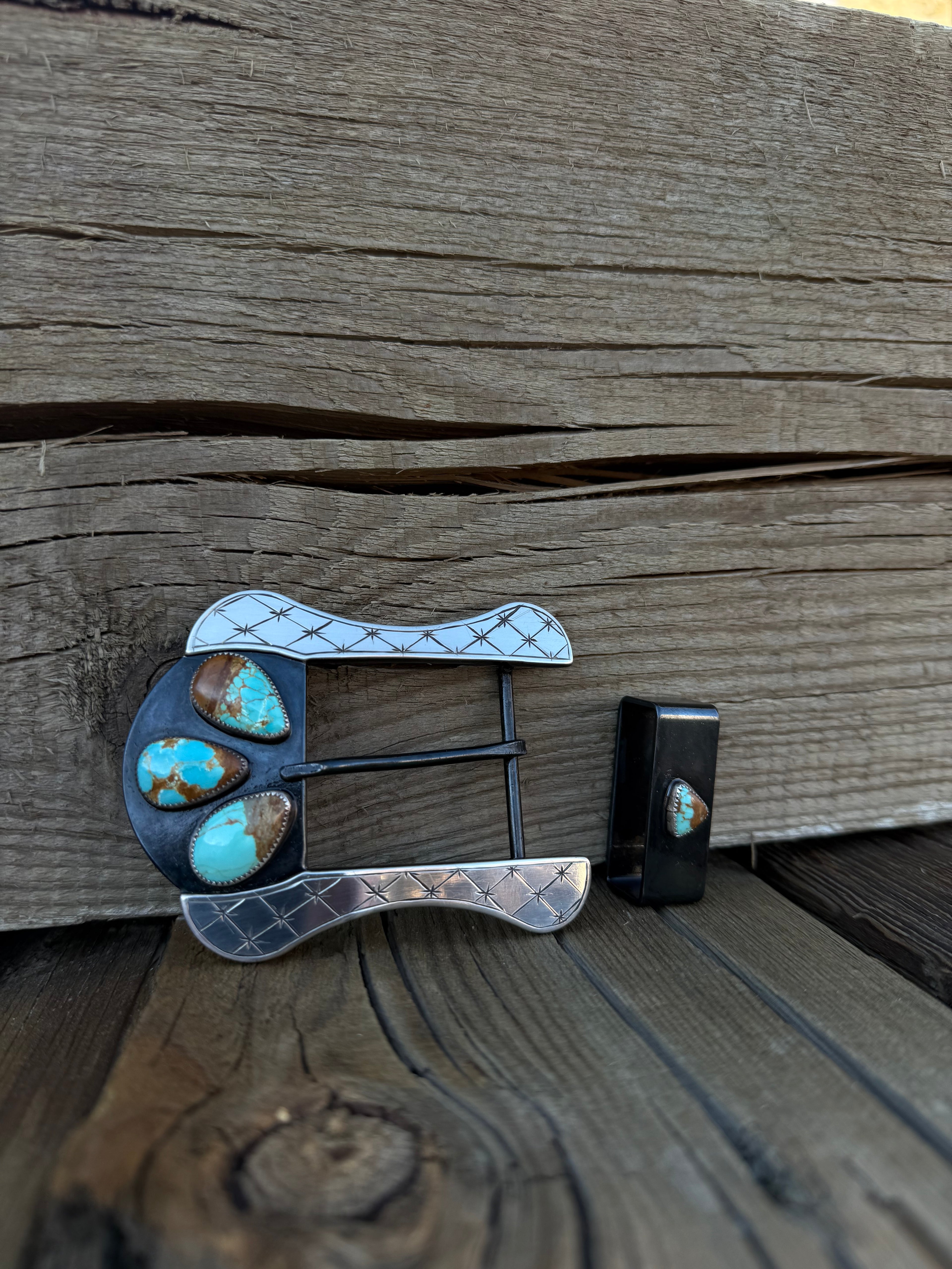 Belt Buckle with Nickel overlays and #8 turquoise