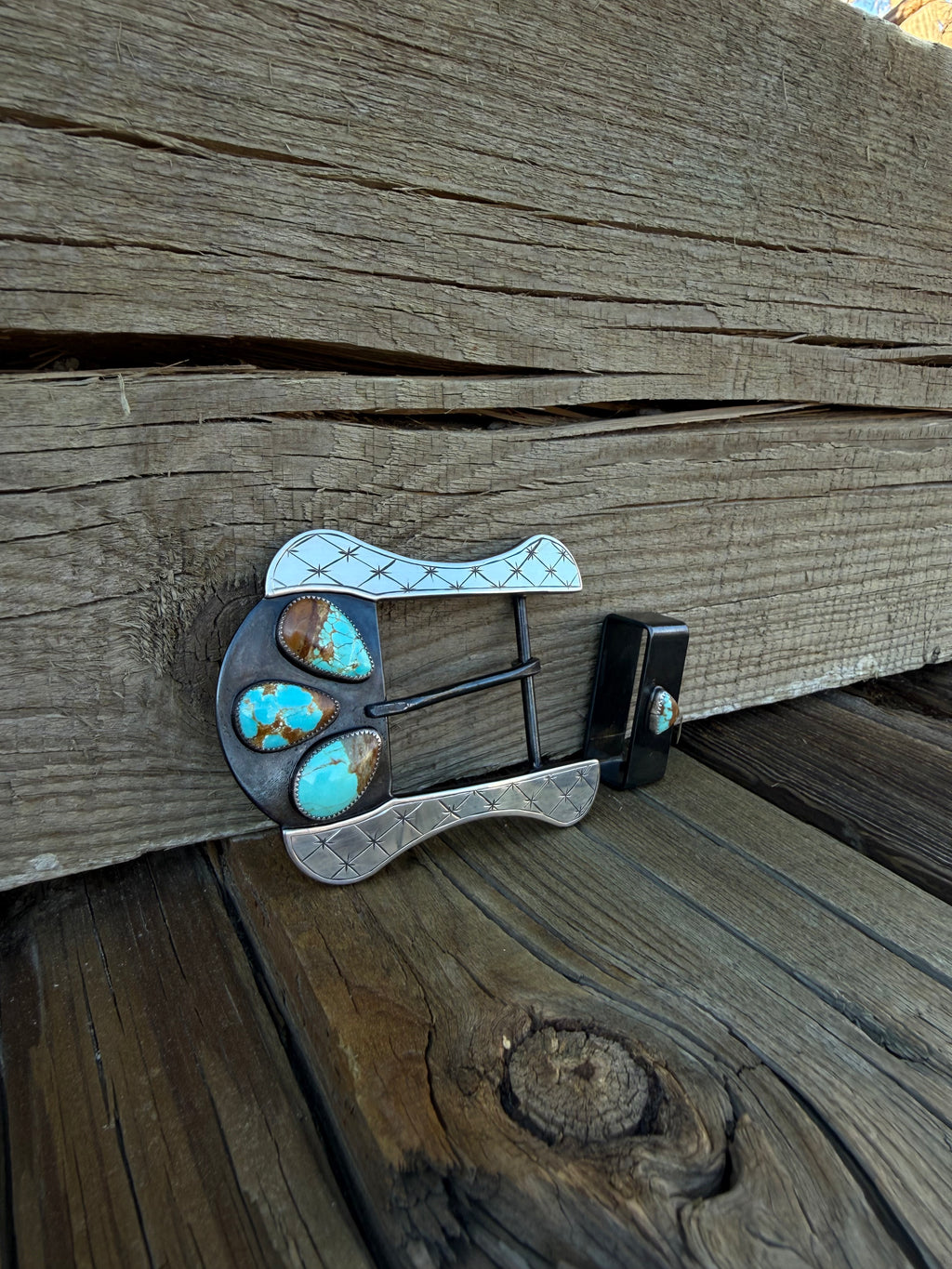 Belt Buckle with Nickel overlays and #8 turquoise