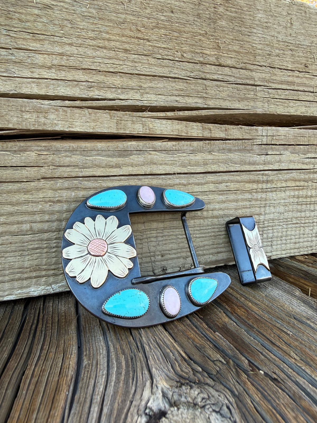 Belt Buckle #7 Sonoran Blue/Pink Opal