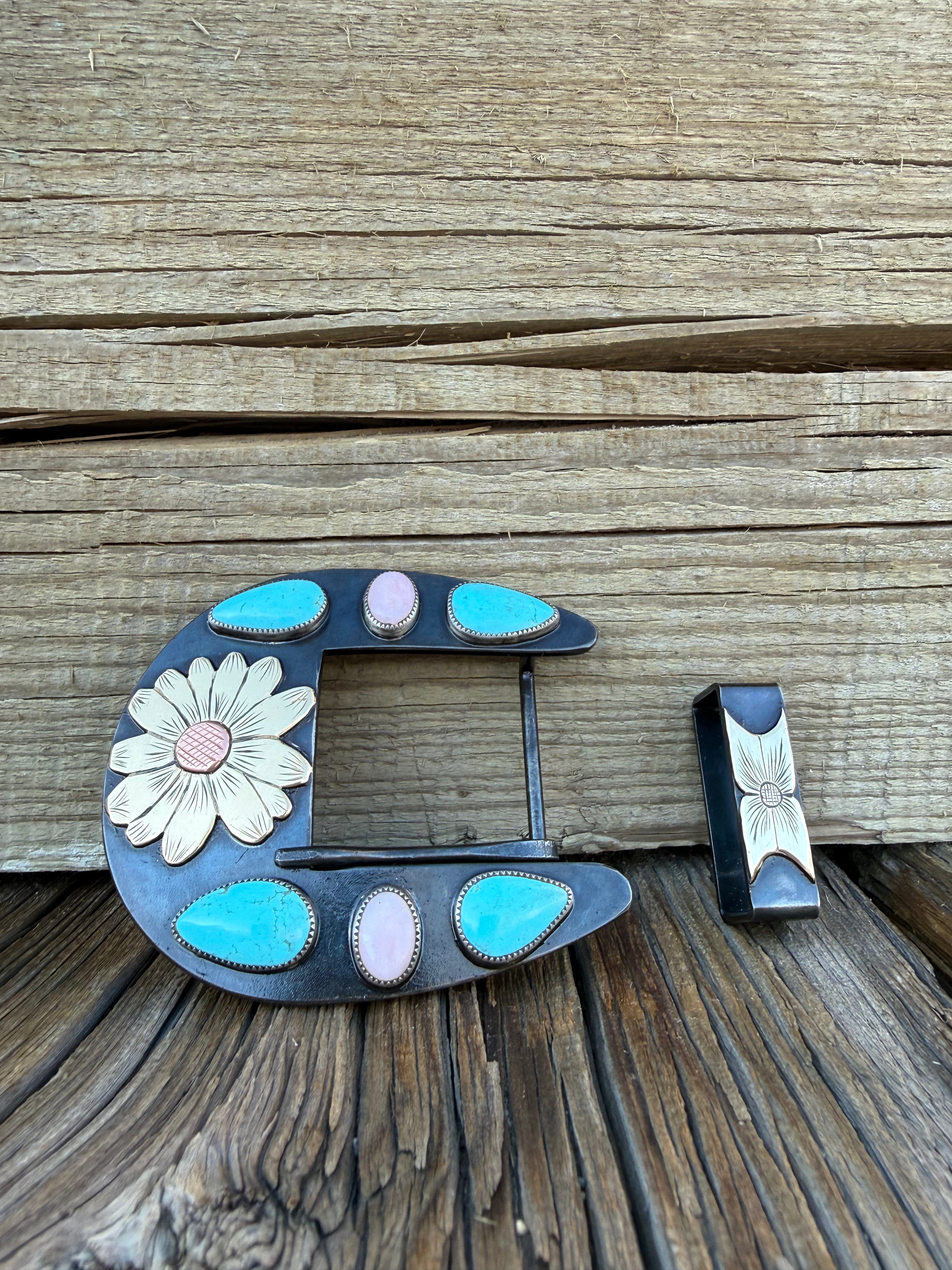 Belt Buckle #7 Sonoran Blue/Pink Opal