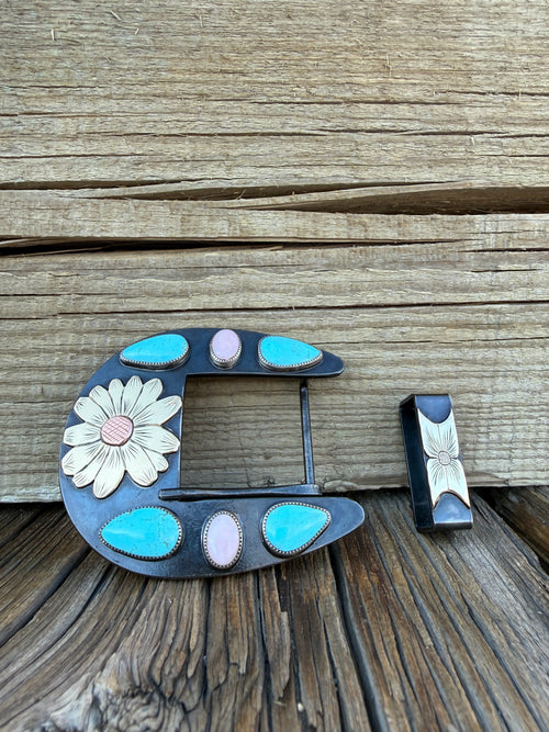 Belt Buckle #7 Sonoran Blue/Pink Opal